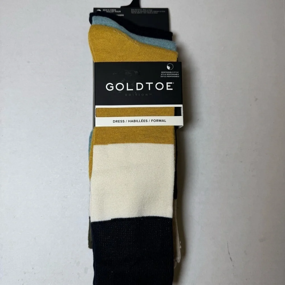 GoldToe Edition Mens Comfort Top Flat Crew Socks Assorted, 3 Pack